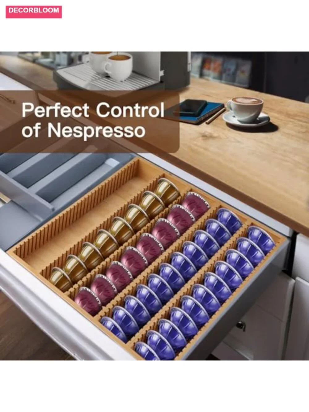 Bamboo Coffee Pod Storage Drawer Insert K Cup Holder Organizer for Nespresso